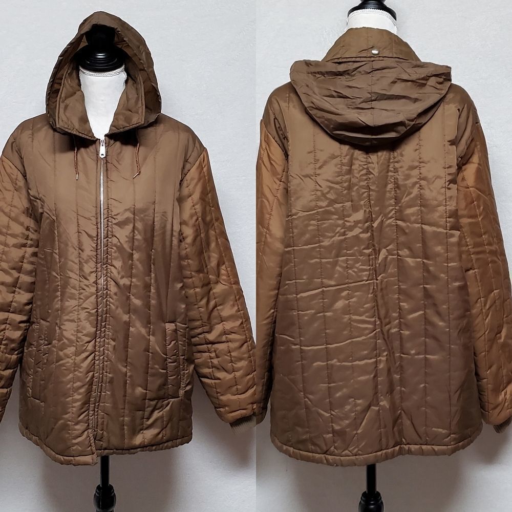 VINTAGE 1970s Sears Work Leisure Brown Tan Colorblock Full-zip Puffer Jacket